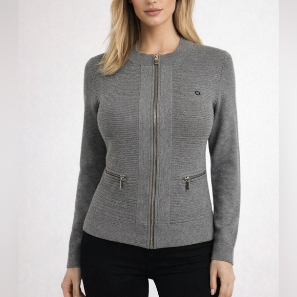 Lands' End Sweaters - Lands’ End Outfitters Gray Zip-Front Knit Jacket | Size XS